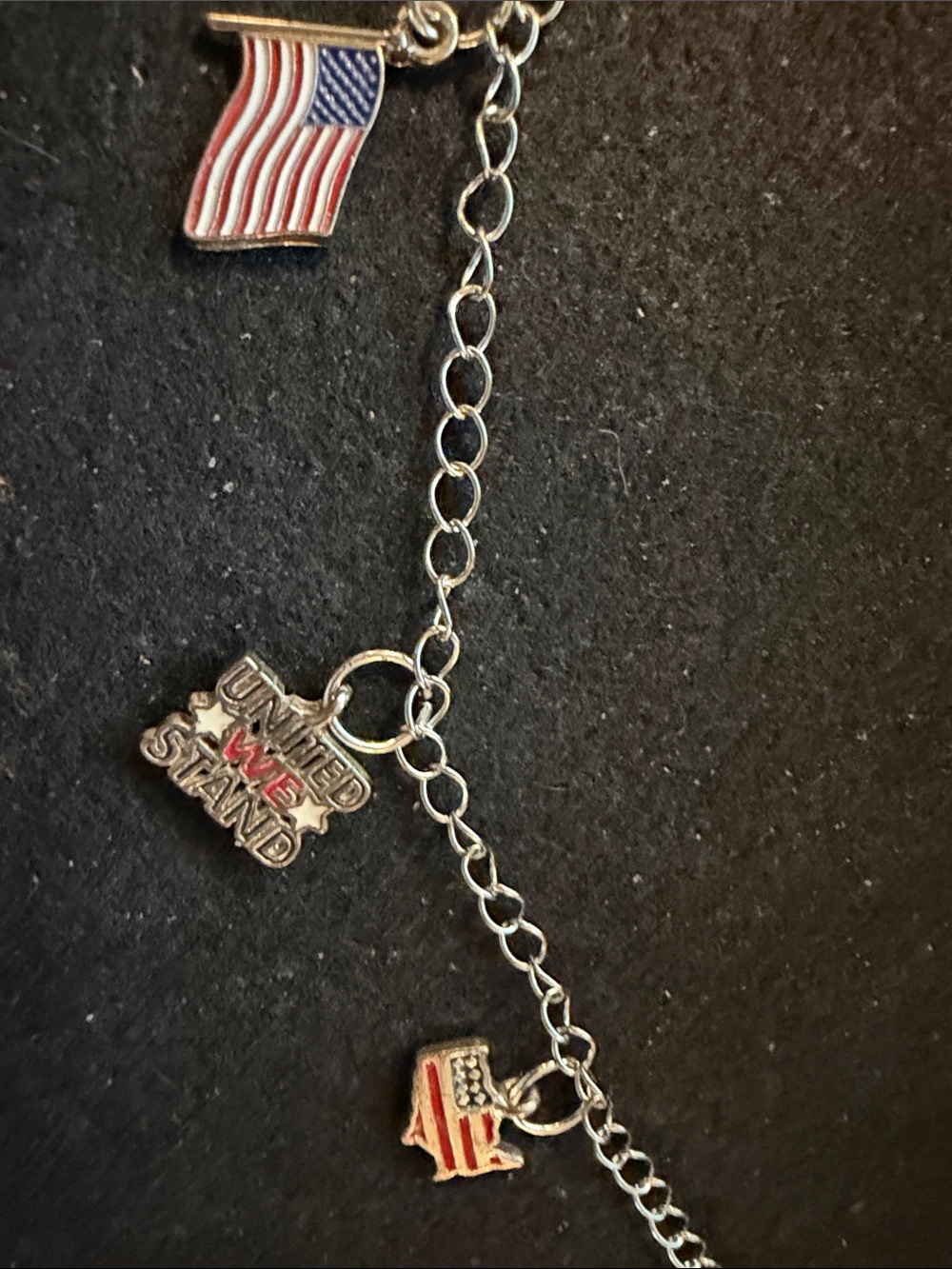 Patriotic Silver Charm Bracelet with USA Flag Charms